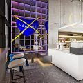 Modern Industrial Cafe Interior With Bar Counter And Art Decor