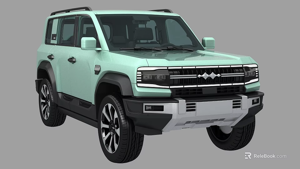 Light Green Modern Rugged SUV Design With Front Grille Black Fender Flares And Large Tires 3d model 