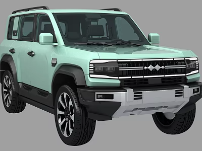 Light Green Modern Rugged SUV Design With Front Grille Black Fender Flares And Large Tires 3d model