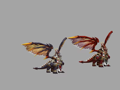 Game Movie Dragon Character With Colorful Wings And Detailed Armor Decorations 3d model