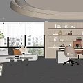 Modern Office Interior Design With Desk Chair Sofa Bookshelf And Natural Light