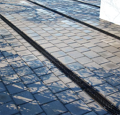 Outdoor Paved Ground Surface With Brick Paving Drainage Channels And Tree Shadows 3d model