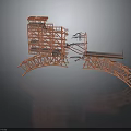 Architectural Construction Model With Metal Truss Frame And Arched Support Structure