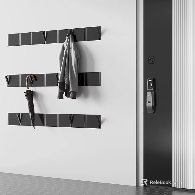Wall Mounted Hooks in Entryway with Hanging Coat and Umbrella 3d model 