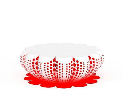 White and Red Round Furniture Piece With Petal Shaped Base And Red Dot Pattern 3d model