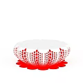 White and Red Round Furniture Piece With Petal Shaped Base And Red Dot Pattern