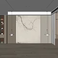 Modern Minimalist Sofa Background Wall With Tree Branch Decor And Cabinets 3d model