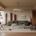 Modern Living Room Interior With Gray Sofa Wooden Floor Coffee Table And Plants Decorative Painting