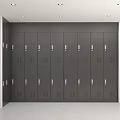 Modern Gray Storage Locker Wall With Multiple Compartments In Indoor Storage Area 3d model