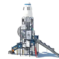 Rocket Shaped Garden Play Structure With Slides Climbing Elements And Platforms For Kids 3d model