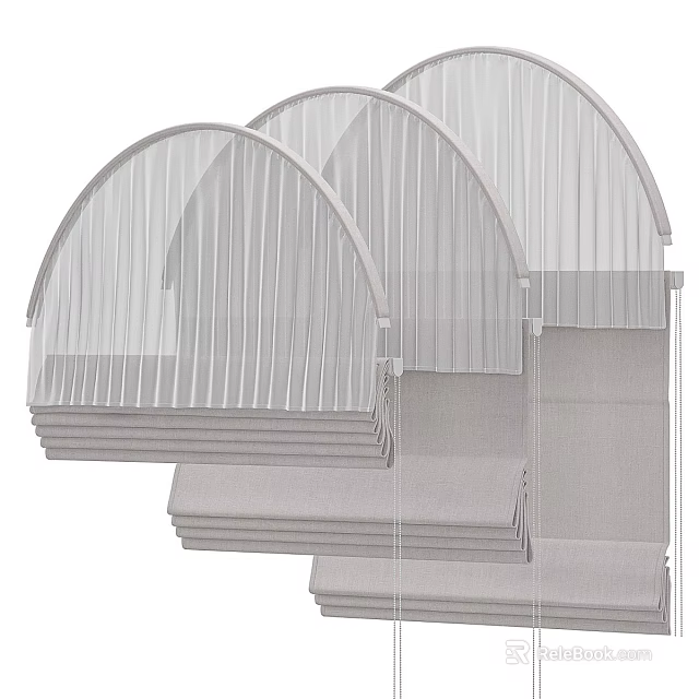 Gray Fabric Window Blinds with Modern Folded Design for Home Windows 3d model 