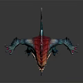 Fierce Game Movie Character With Blue Body Red Head Fins Glowing Eye Sharp Teeth And Claws