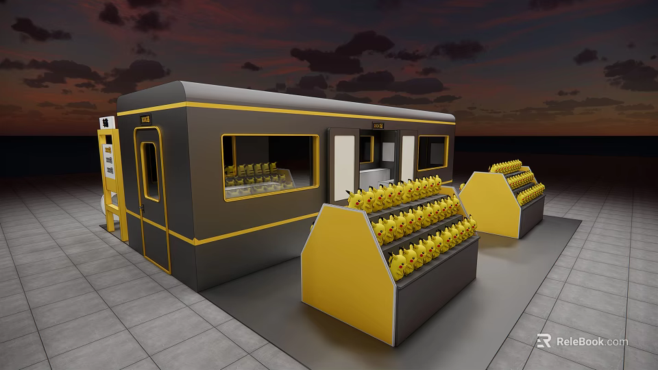 Modern Retail Display Shelves Yellow And Gray With Multiple Shelving Units For Product Showcase 3d model 