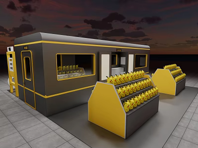 Modern Retail Display Shelves Yellow And Gray With Multiple Shelving Units For Product Showcase 3d model
