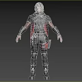 Man With White Hair In Red And Black Tactical Outfit Leather Cape And Combat Boots