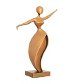 Golden Abstract Female Sculpture With Outstretched Arms And Curved Design On Square Base
