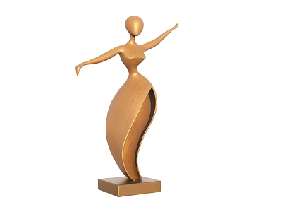 Golden Abstract Female Sculpture With Outstretched Arms And Curved Design On Square Base 3d model