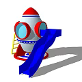 Rocket Shaped Playground Equipment With Blue Slide Yellow Ladder And White Red Decor