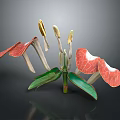 Vibrant Exotic Plant With Red Petals Green Leaves And Golden Stamens Design