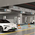 EV Charging Parking Garage With Numbered Bays And Parked Electric Vehicles