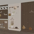 Wooden Pegboard Storage System With Hooks Shelves And Hanging Storage Items For Home Organization