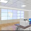 Modern Monitoring Room Interior Featuring Multiple Blue Monitor Screens And Control Desks