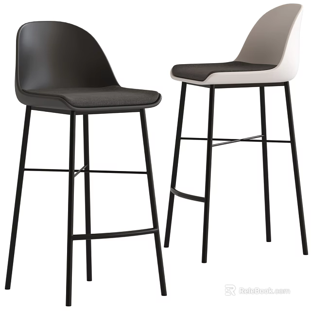 Stylish Modern Bar Stools With Black And White Leather Seats And Metal Frame Design 3d model 
