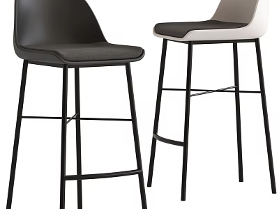 Stylish Modern Bar Stools With Black And White Leather Seats And Metal Frame Design 3d model