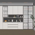 Sleek Wine Cabinet Design With Glass Doors LED Lighting And Decorative Wine Bottles