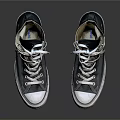 Pair of High Top Canvas Shoes in Black With White Laces and White Sole