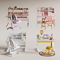 Colorful Kids Desk Interior Designs With Chairs Shelves Plants And Laptop