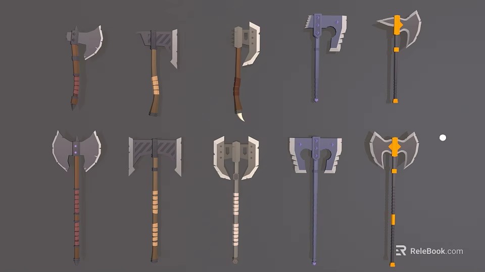 Collection of Various Axes Featuring Different Handle Styles And Blade Designs 3d model 