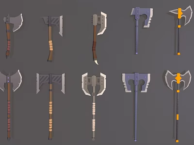 Collection of Various Axes Featuring Different Handle Styles And Blade Designs 3d model