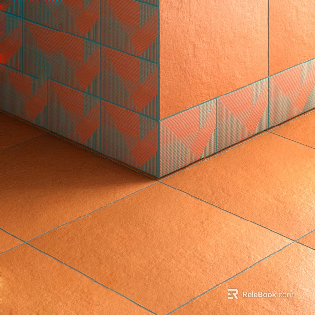 Orange Wall Tile Design With Geometric Patterns And Matching Floor Tile Layout 3d model
