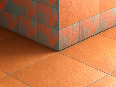Orange Wall Tile Design With Geometric Patterns And Matching Floor Tile Layout 3d model