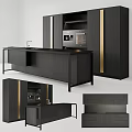 Modern Black Kitchen Cabinets With Gold Accents Kitchen Island And Integrated Appliances