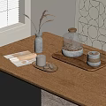 Modern Tea Set On Wooden Table With Tray And Cookies For Minimalist Home Decor
