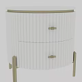 White Ribbed Bedside Table With Two Drawers Gold Handles And Round Top 3d model