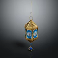 Oriental Style Decorative Lantern With Blue Floral Patterns And Tassel 3d model