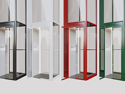 Modern Elevator Design With Black White Red Green Color Options And Glass Doors 3d model