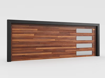 Modern Wooden Gate With Black Frame And Three Horizontal Silver Decorative Strips 3d model