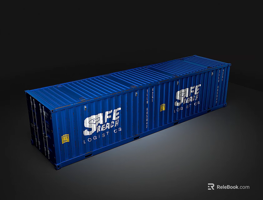 Blue Shipping Container Building With Safe Shipping Logo And Metal Structure 3d model 