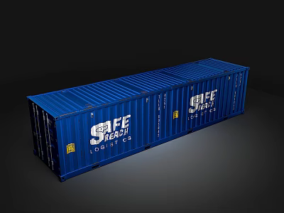 Blue Shipping Container Building With Safe Shipping Logo And Metal Structure 3d model