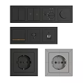 Black Electrical Socket And Switch Panels With Multiple Sockets USB Ports And Controls 3d model