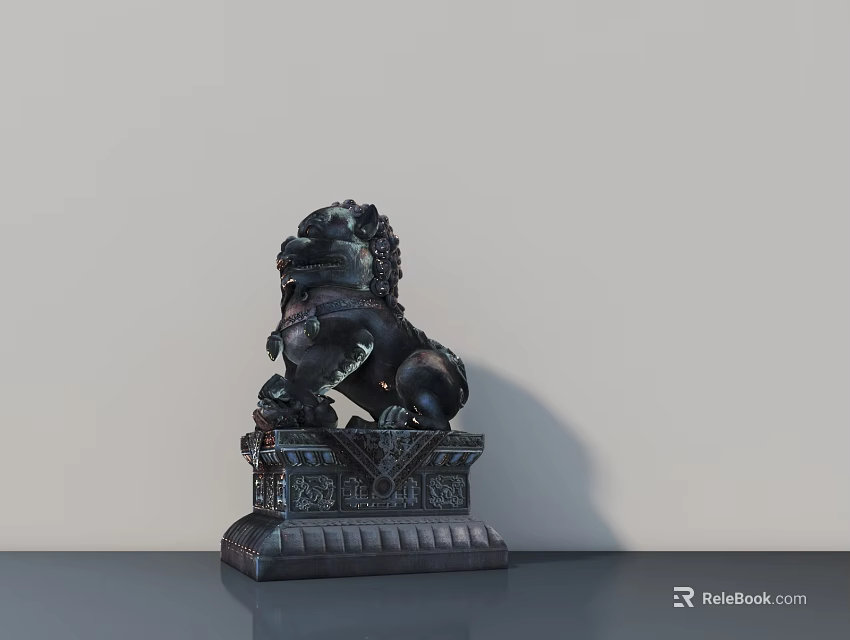 Traditional Stone Lion Sculpture With Detailed Carved Base And Classic Design 3d model 