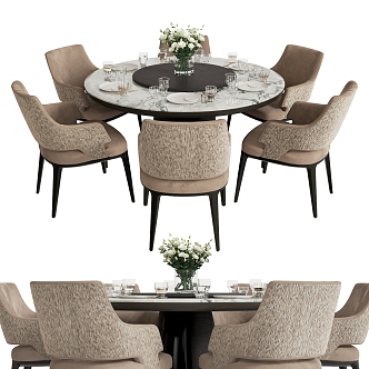 Modern minotti Dining Table and Chair Combination Dining Table Dining Chair Single Chair Tableware Floral Art 3d model