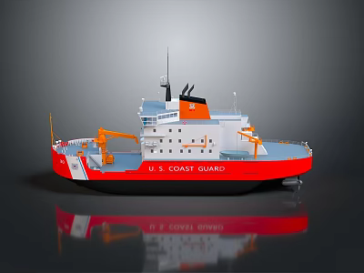 U.S. Coast Guard Red And White Vessel With Orange Crane And Equipment 3d model