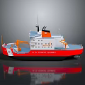U.S. Coast Guard Red And White Vessel With Orange Crane And Equipment
