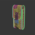 Camouflage Pouch With Green Brown Pattern Leather Trim And Buckle Closure