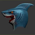 Realistic Blue Shark Head With Red Eyes Open Mouth And Sharp Teeth Details
